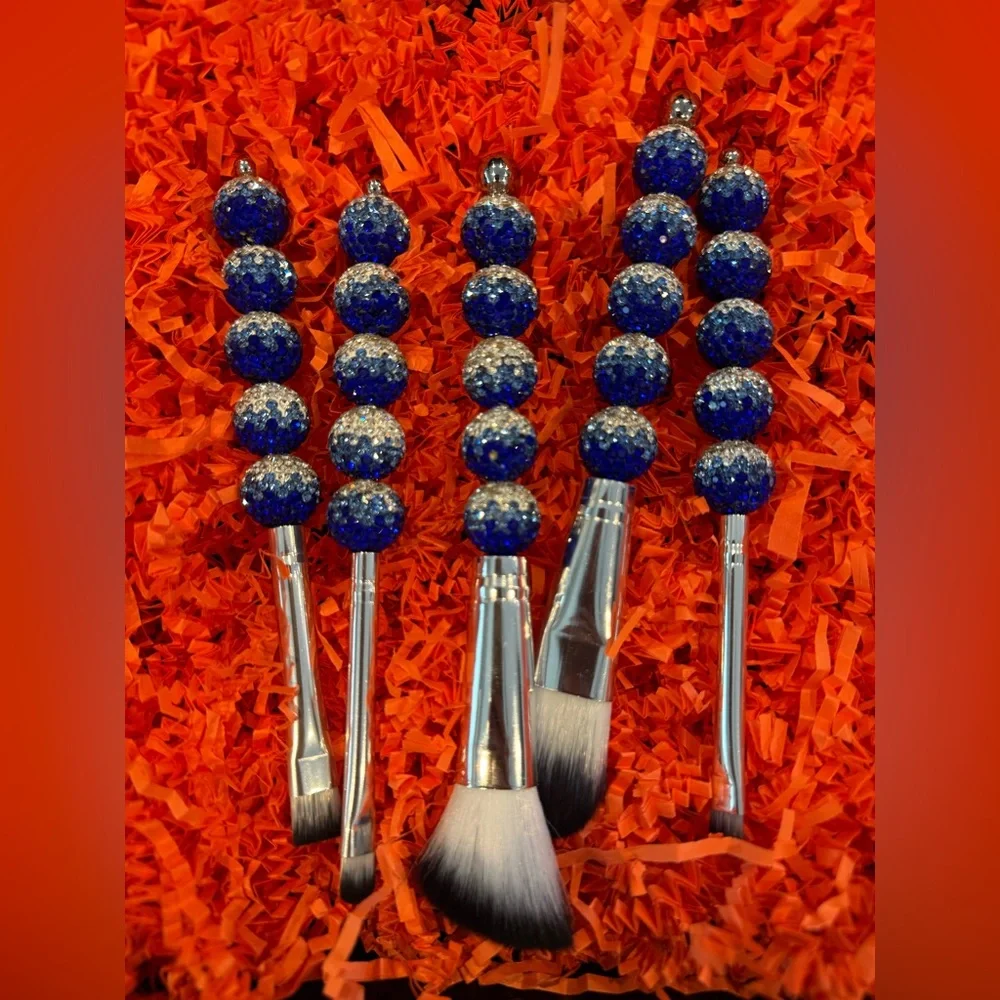 Blue and Silver Glitter Makeup Brush Set
